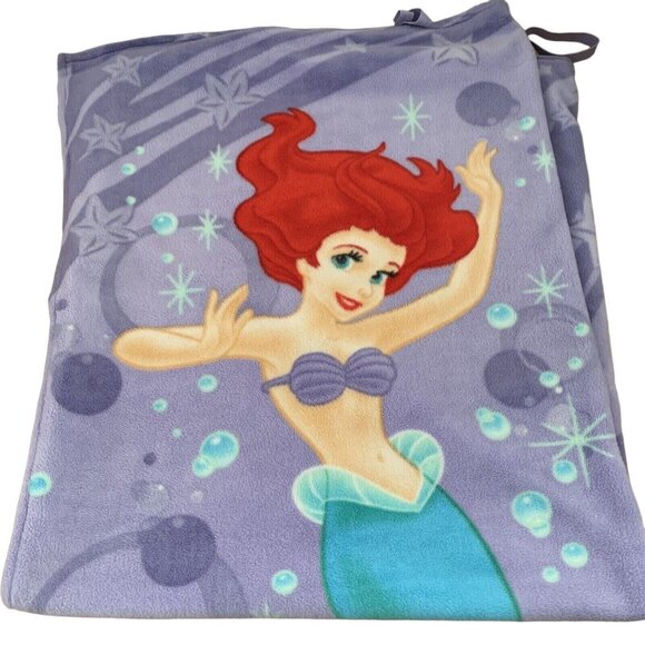 Disney Little Mermaid Ariel Fleece Blanket Zip Up Sleeping Bag 58” X 24” Purple - Picture 1 of 11